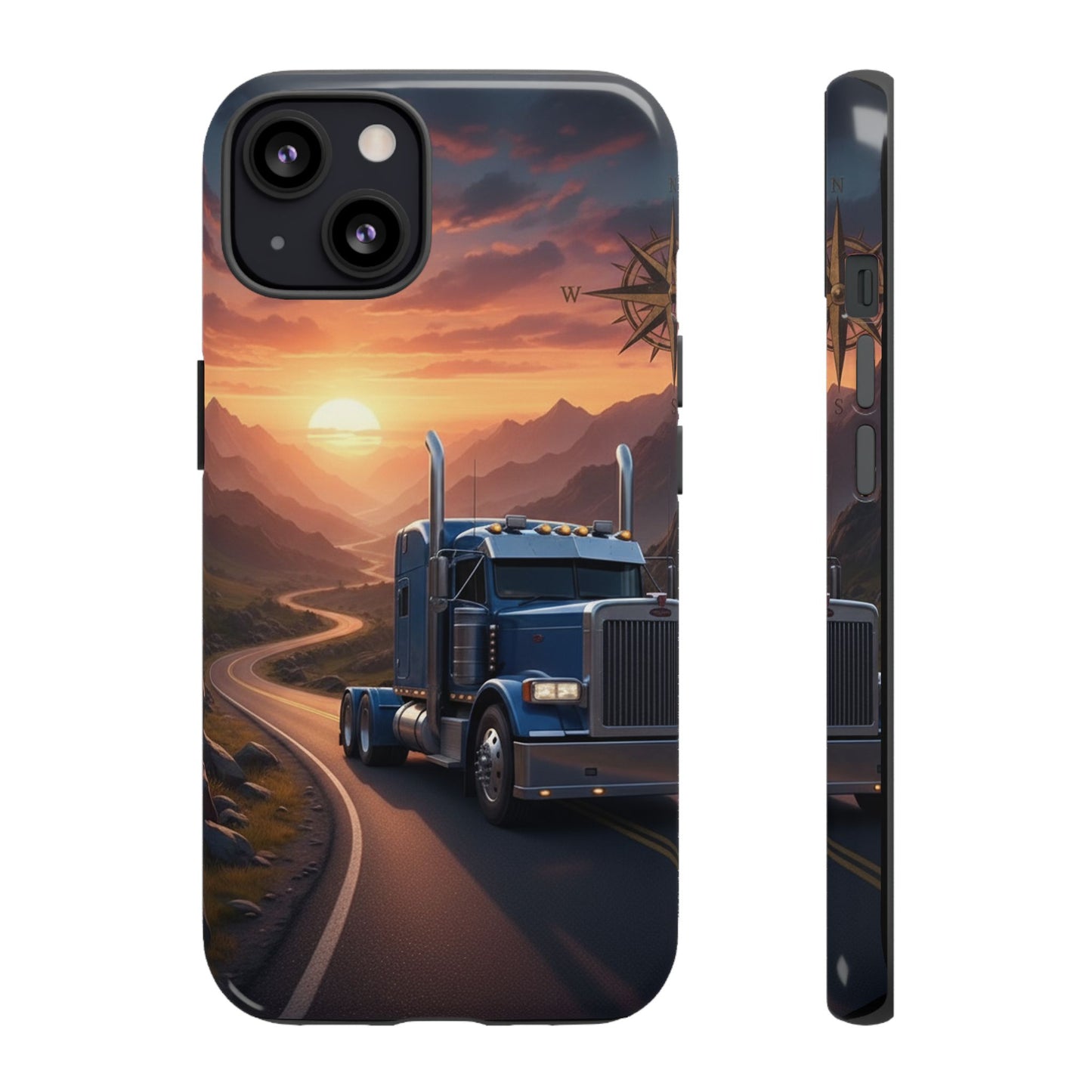 Semi Truck Sunset Phone Case | Trucker Gift | Diesel Truck Highway Road iPhone & Samsung Tough Protective Case