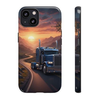 Semi Truck Sunset Phone Case | Trucker Gift | Diesel Truck Highway Road iPhone & Samsung Tough Protective Case