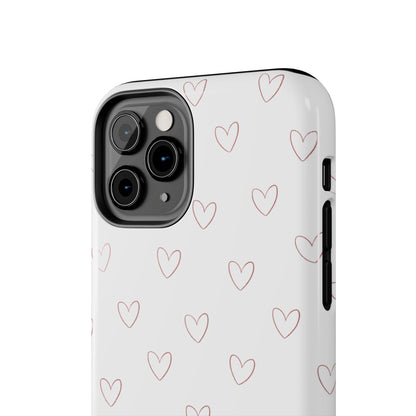 Hand-Drawn Hearts Tough Phone Case | Minimal Pink Heart Pattern