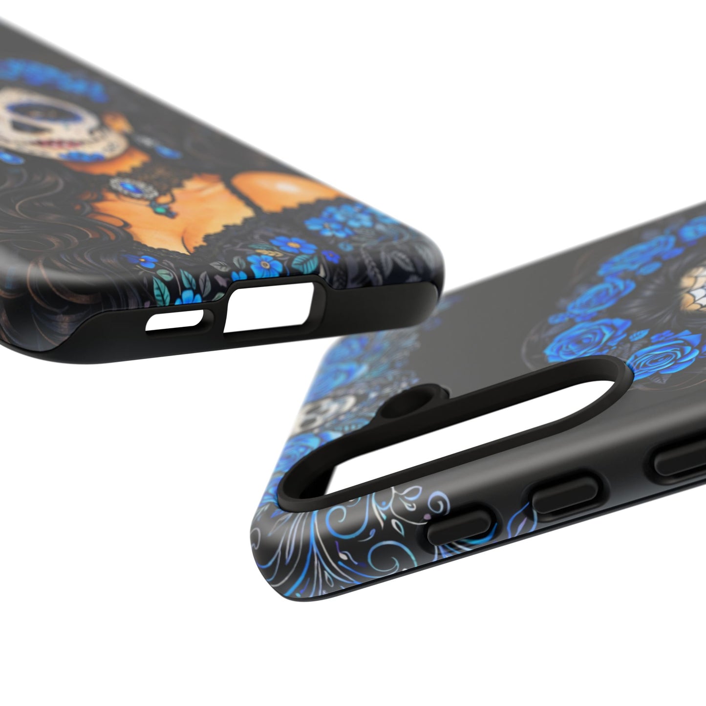 Blue Sugar Skull Woman Phone Case – Day of the Dead Aesthetic Tough Cover