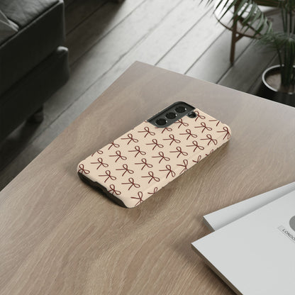 Coquette Bow Phone Case | Neutral Beige Aesthetic iPhone & Samsung Tough Case
