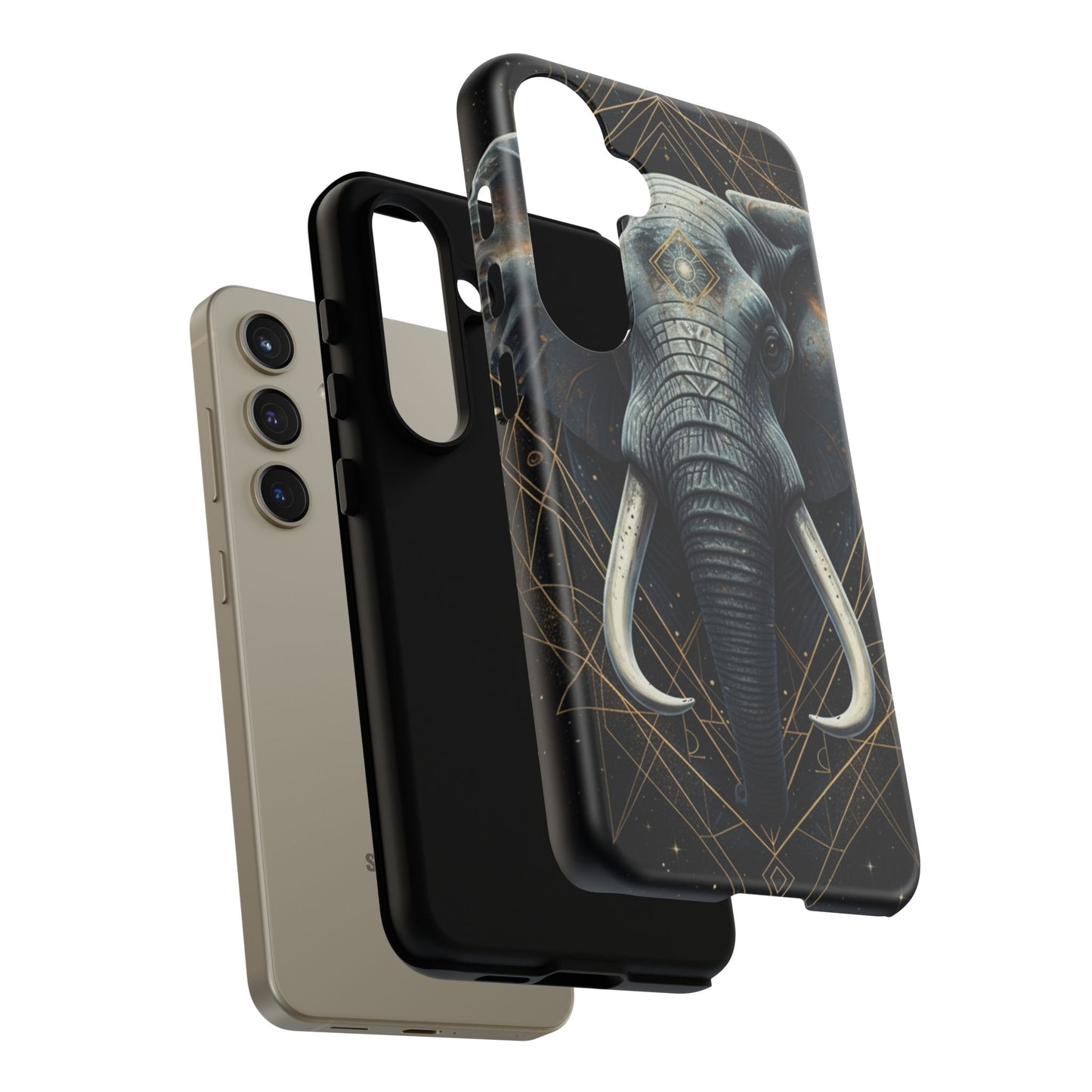 Elephant Mandala Phone Case – Black and Gold Spiritual Elephant Tough Protective Case