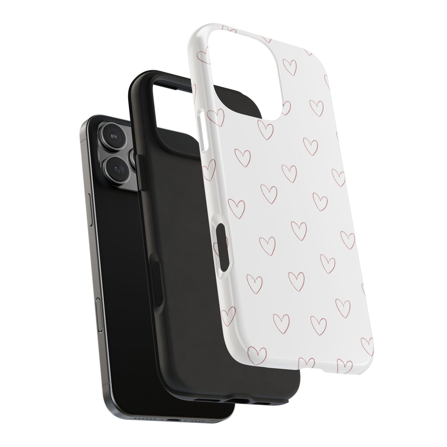 Hand-Drawn Hearts Tough Phone Case | Minimal Pink Heart Pattern