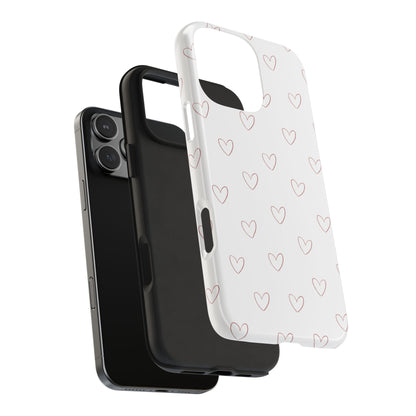 Hand-Drawn Hearts Tough Phone Case | Minimal Pink Heart Pattern