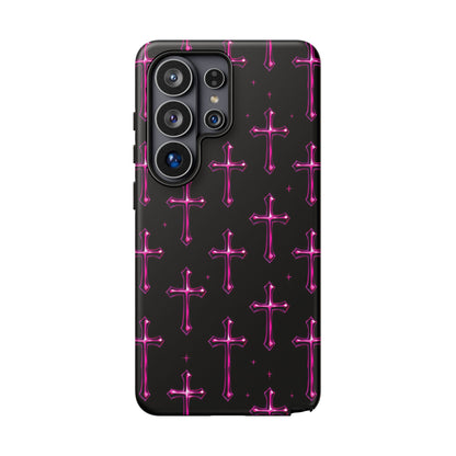 Neon Pink Cross Pattern Phone Case | Tough Protective Case for Iphone, Samsung Galaxy and Pixel