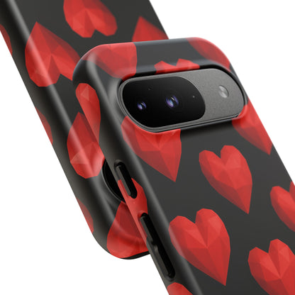 Red Heart Phone Case – Geometric Heart Pattern Tough Case (Black)