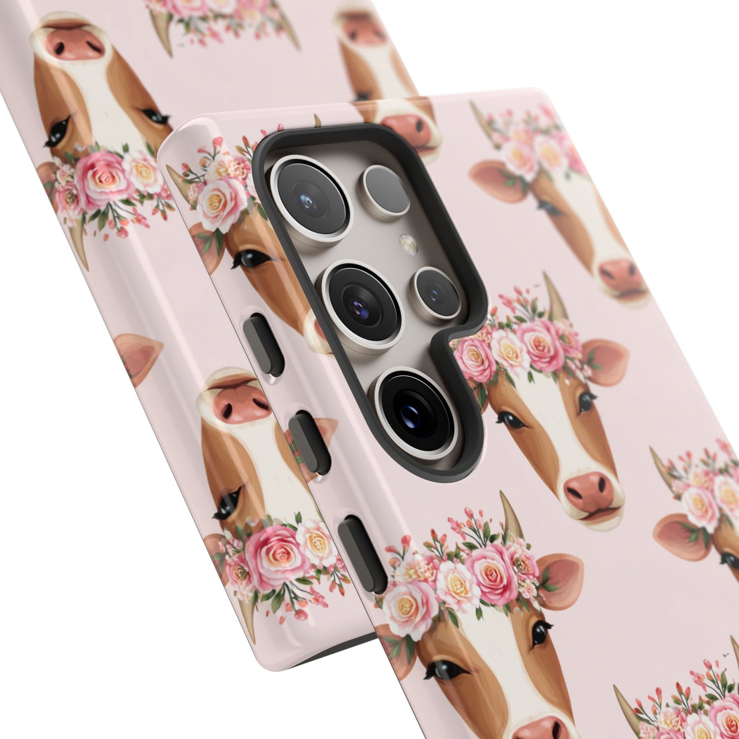 Floral Cow Phone Case – Cute Pink Cow Print Tough Protective Case for Iphone, Samsung Galaxy and Pixel