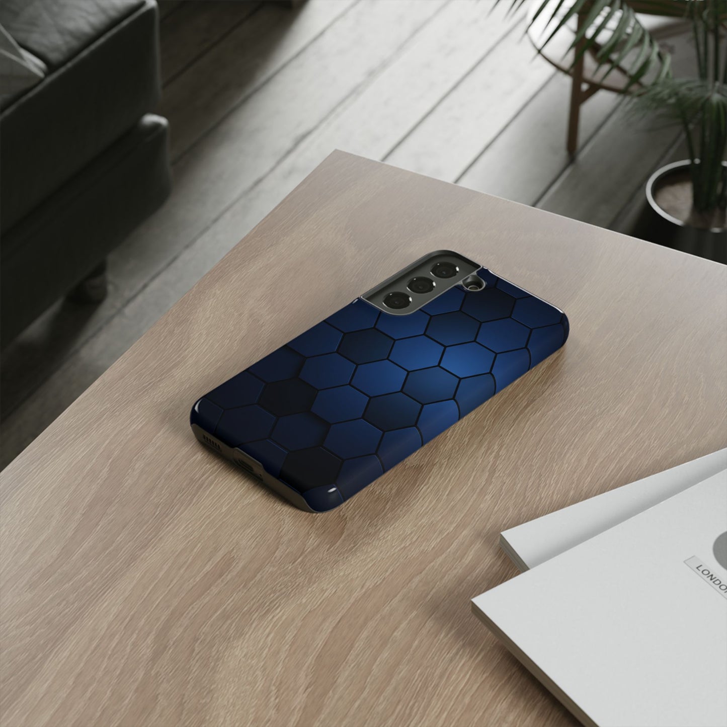 Blue Hexagon Gradient Phone Case | Modern Honeycomb Tough Protective Case