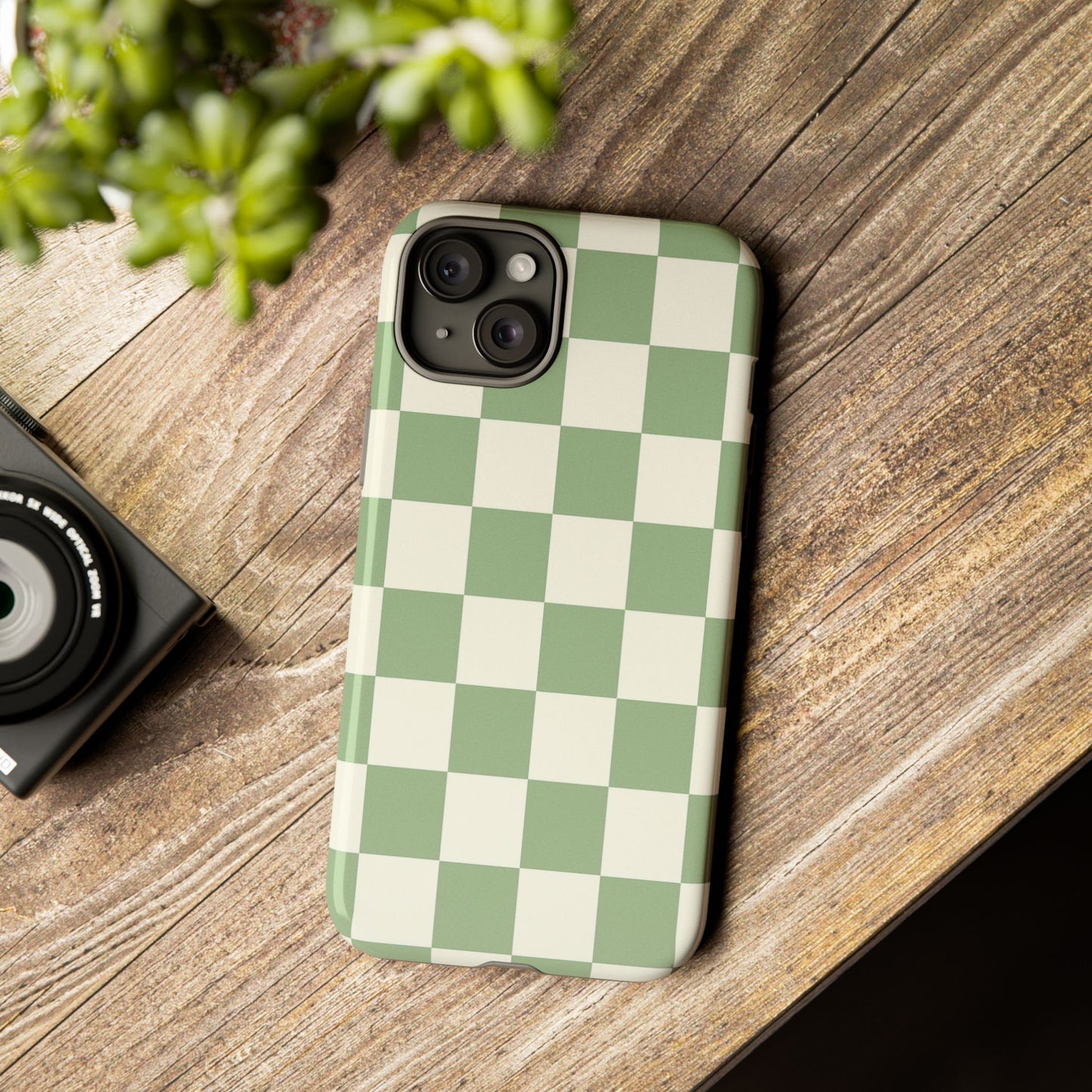 Sage Green Checkerboard Phone Case | Minimal Aesthetic Tough Case