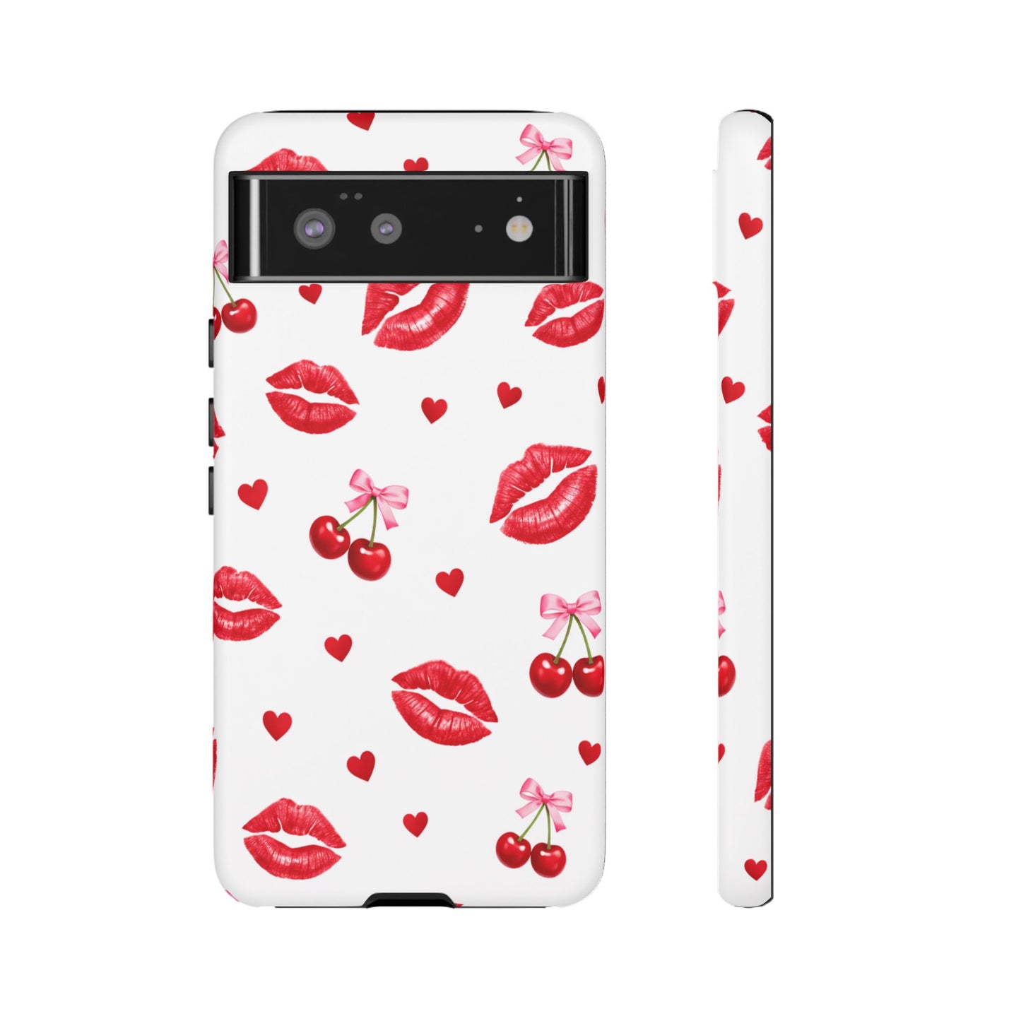 Red Lips & Cherry Phone Case – Y2K Retro Aesthetic Tough Cover