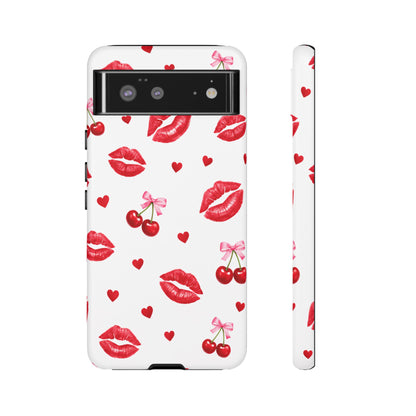 Red Lips & Cherry Phone Case – Y2K Retro Aesthetic Tough Cover