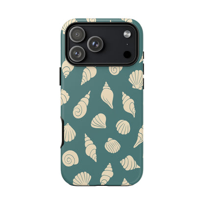 Seashell Pattern Phone Case | Teal Coastal Shells Tough Case for Iphone, Samsung Galaxy and Pixel