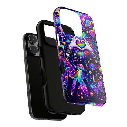 Rainbow Heart Hands Phone Case – Neon Galaxy EDM Festival Tough Cover