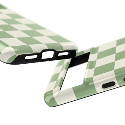 Sage Green Checkerboard Phone Case | Minimal Aesthetic Tough Case