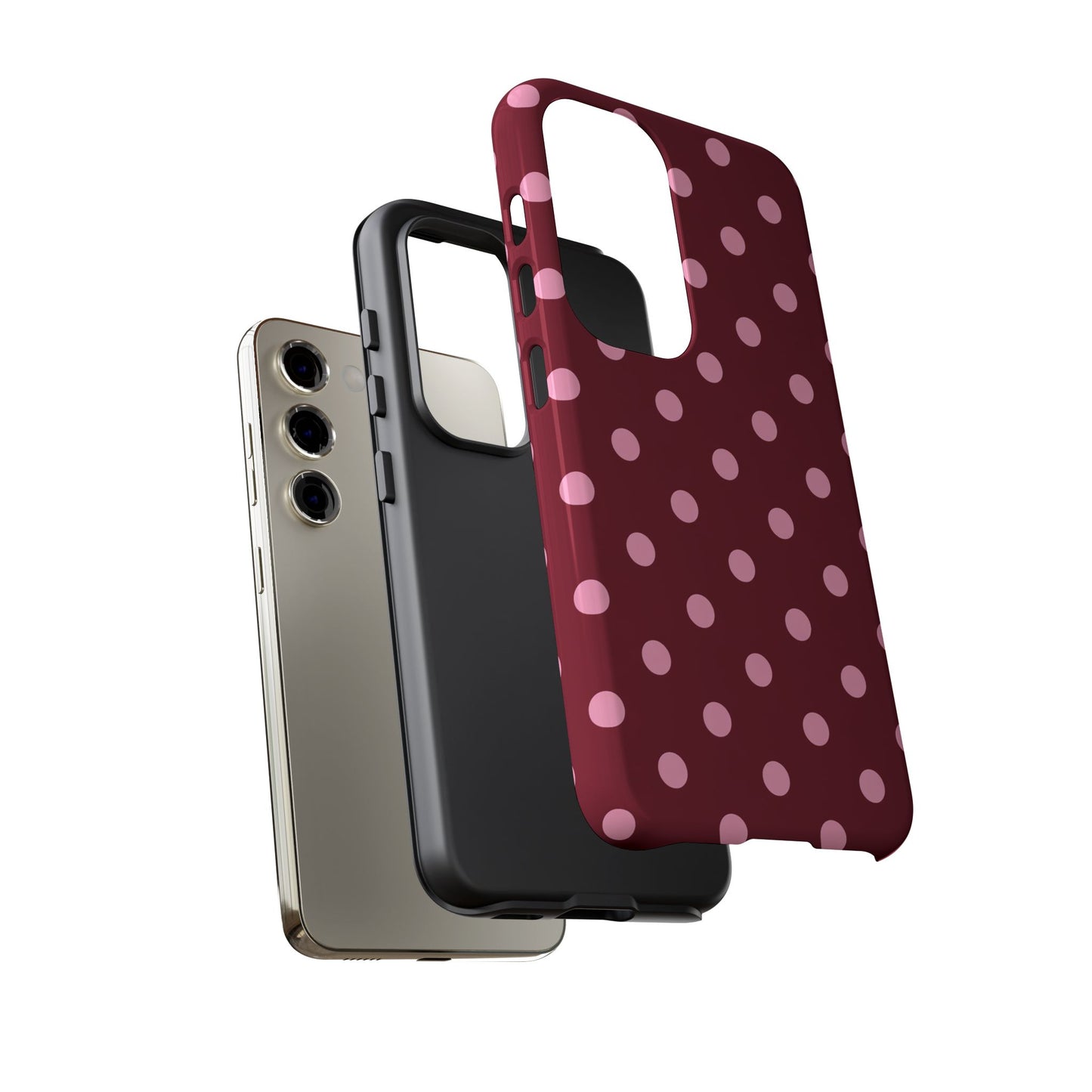 Pink Polka Dot Phone Case – Cute Aesthetic Tough Protective Phone Cover for Iphone, Samsung Galaxy and Pixel