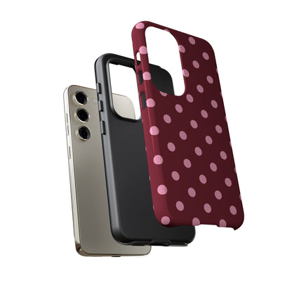 Pink Polka Dot Phone Case – Cute Aesthetic Tough Protective Phone Cover for Iphone, Samsung Galaxy and Pixel