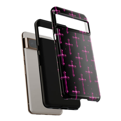 Neon Pink Cross Pattern Phone Case | Tough Protective Case for Iphone, Samsung Galaxy and Pixel