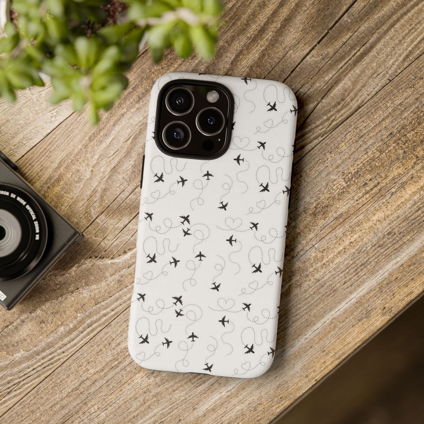 Minimal Paper Airplane Pattern Phone Case – Black White Aesthetic Tough Cover