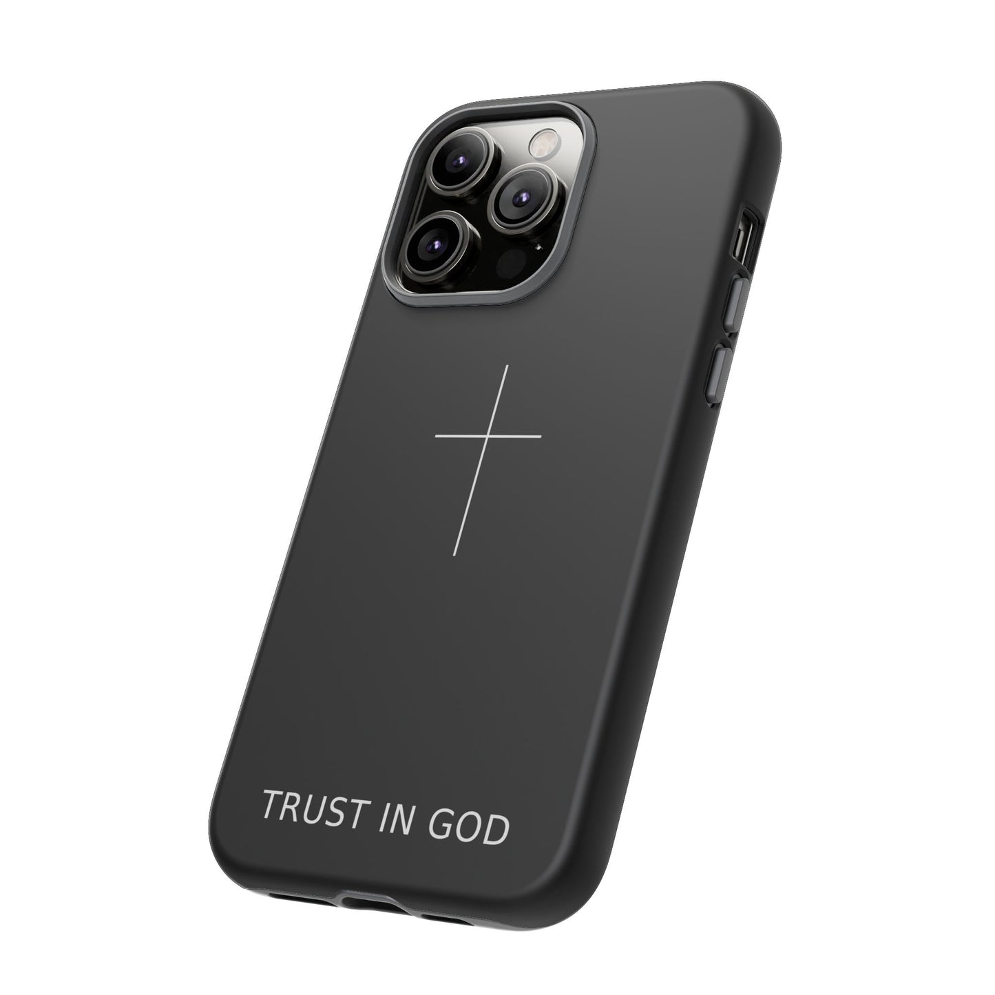 Trust in God Phone Case Minimal Cross Christian Black Tough Cover