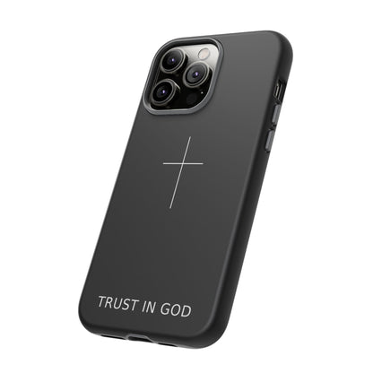 Trust in God Phone Case Minimal Cross Christian Black Tough Cover
