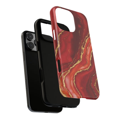 Red Agate Marble Phone Case – Gold Vein Luxury Stone Tough Case (iPhone, Samsung, Pixel)