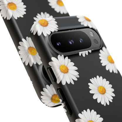 Black Daisy Floral Tough Phone Case – Cute Protective Cover for Iphone, Samsung Galaxy and Pixel