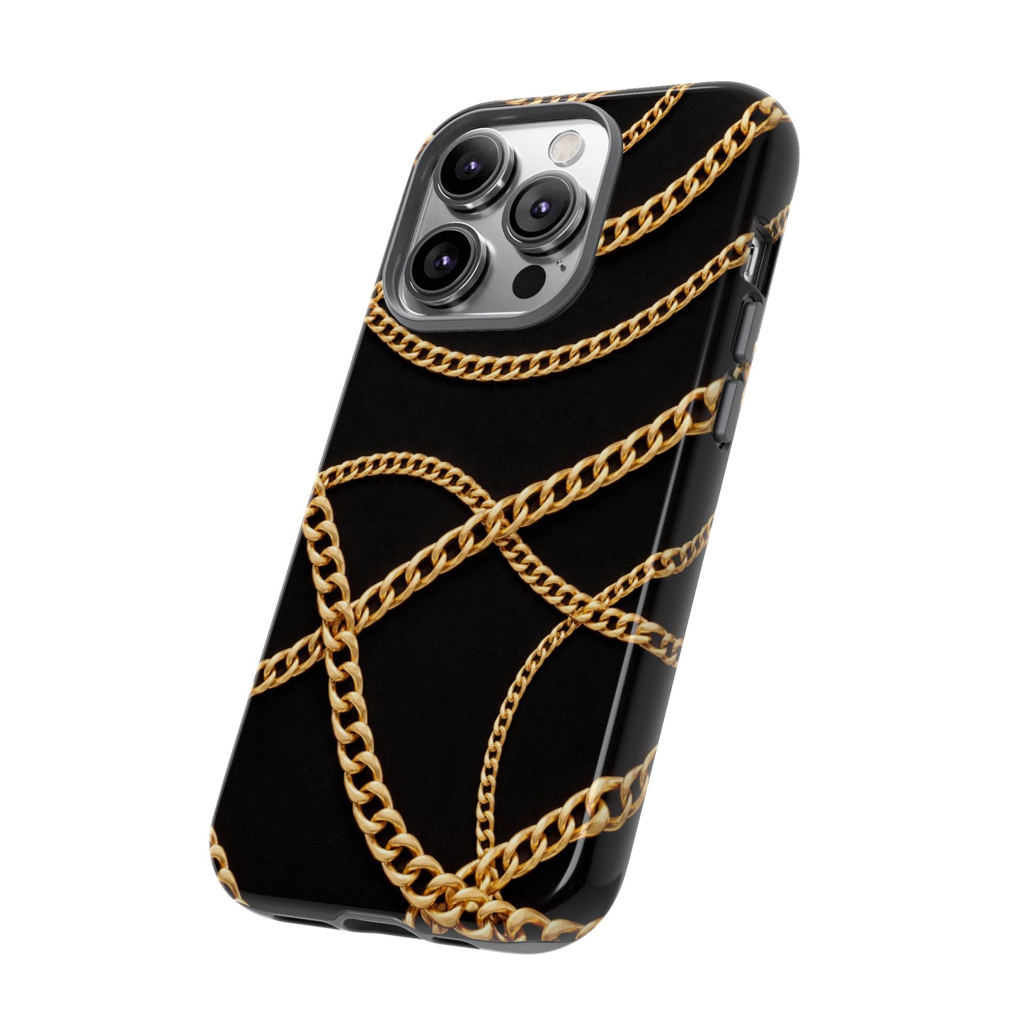 Luxury Gold Chain Phone Case – Black Designer Style Tough Protective Cover for Iphone, Samsung Galaxy and Pixel