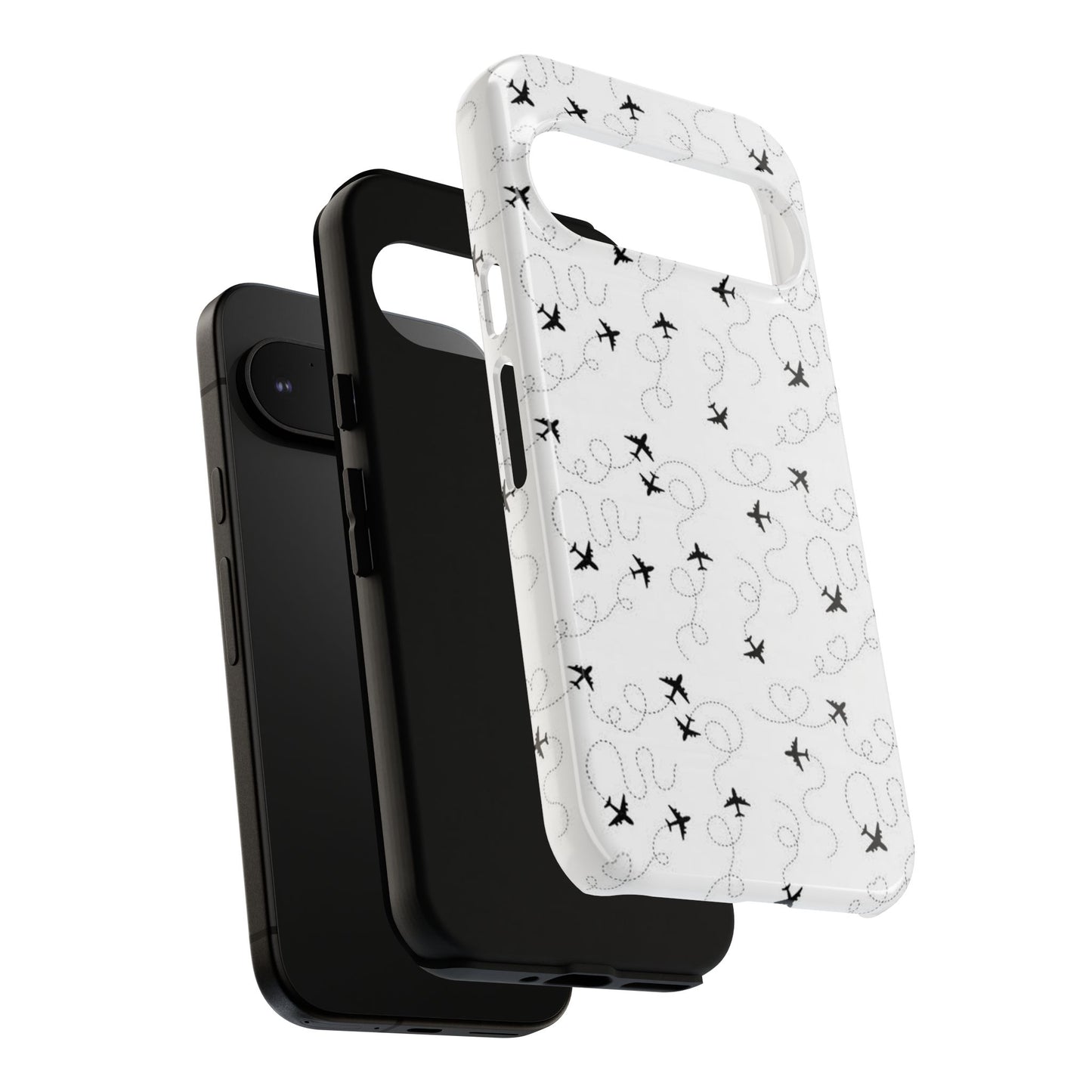 Minimal Paper Airplane Pattern Phone Case – Black White Aesthetic Tough Cover