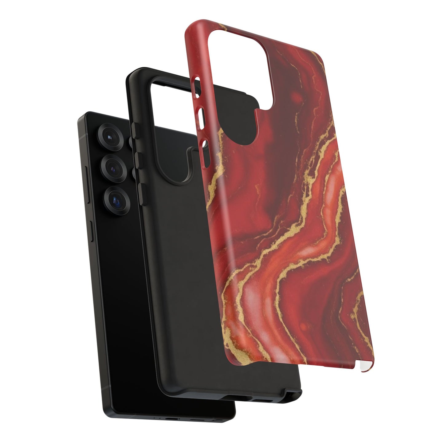 Red Agate Marble Phone Case – Gold Vein Luxury Stone Tough Case (iPhone, Samsung, Pixel)