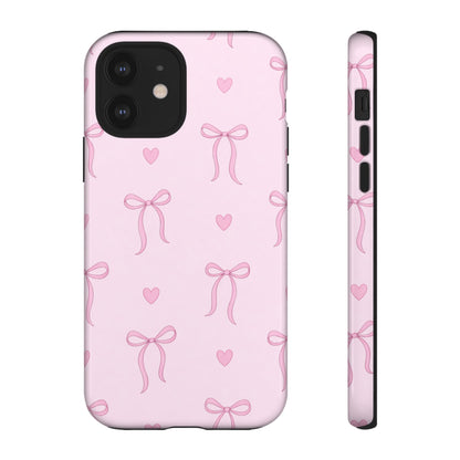 Pink Bow Heart Aesthetic Phone Case – Coquette Cute Tough Cover