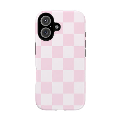 Light Pink Checkerboard Phone Case | Pastel Aesthetic Checkered iPhone & Samsung Tough Case