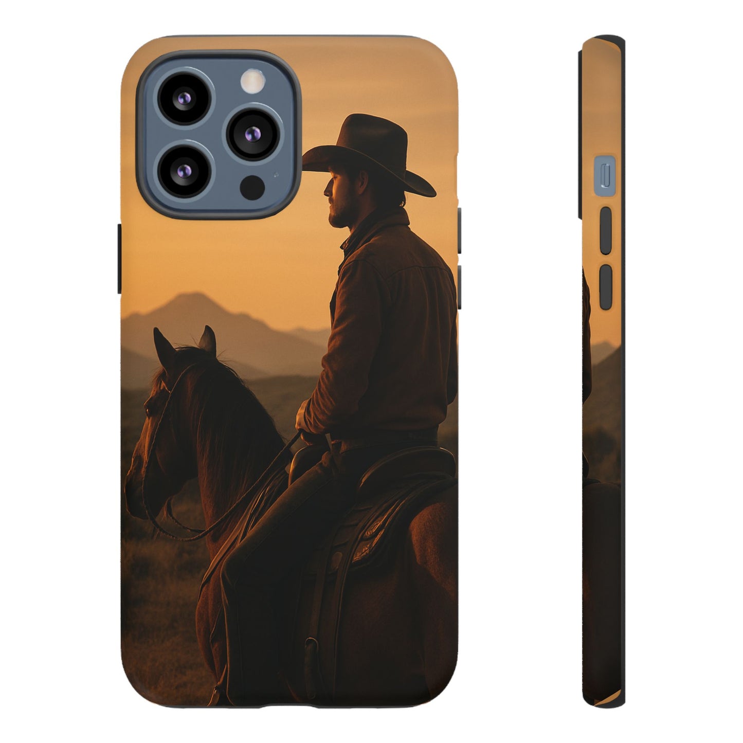 Western Cowboy Sunset Phone Case | Horse Rider Desert Aesthetic Tough Protective Case