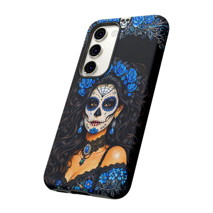 Blue Sugar Skull Woman Phone Case – Day of the Dead Aesthetic Tough Cover