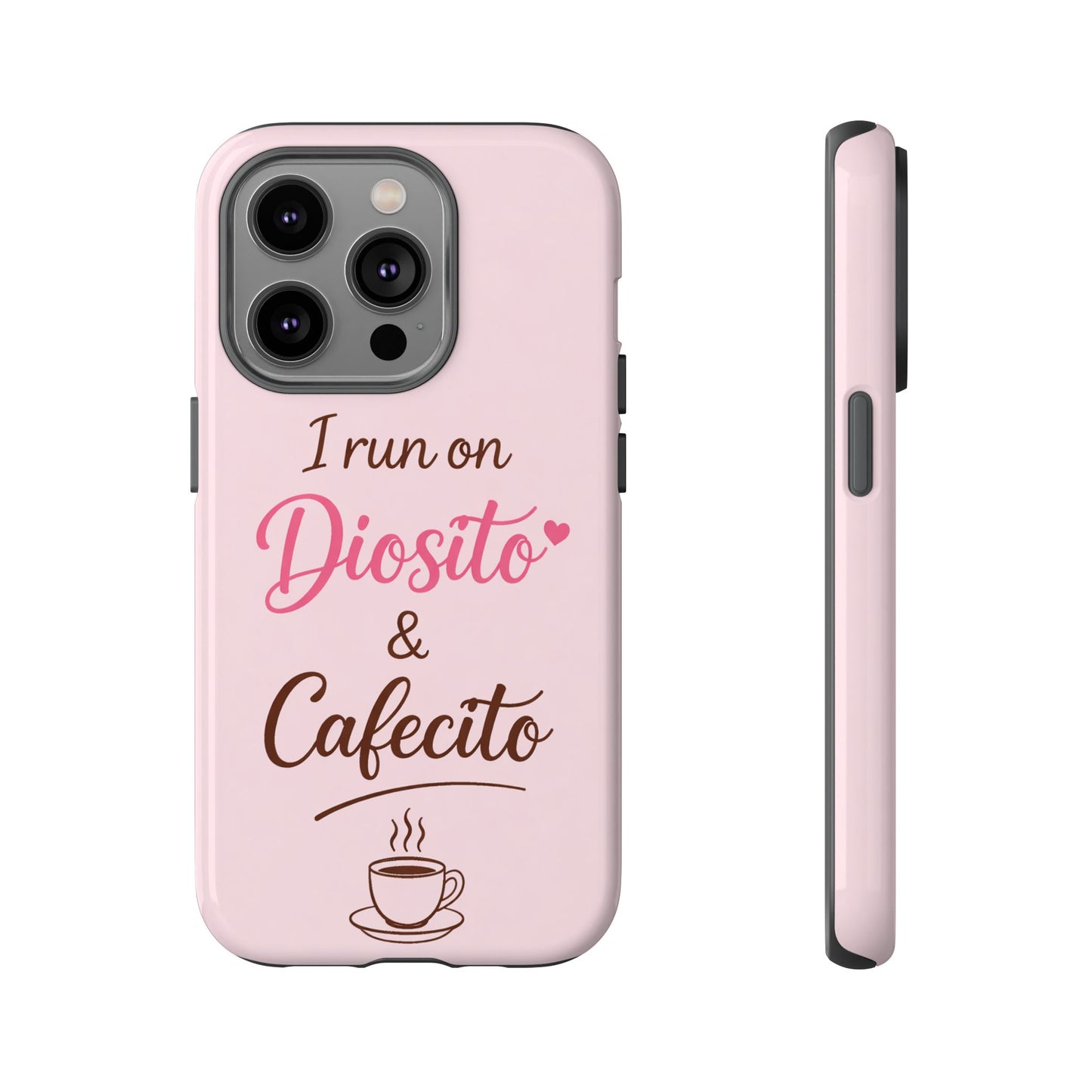 I Run on Diosito y Cafecito Phone Case, Pink Aesthetic Latina Faith Coffee Case, Girly Protective iPhone Samsung Cover