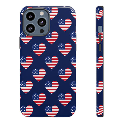 Patriotic American Flag Heart Phone Case – Tough Shockproof, USA Stars & Stripes for Iphone, Samsung Galaxy and Pixel