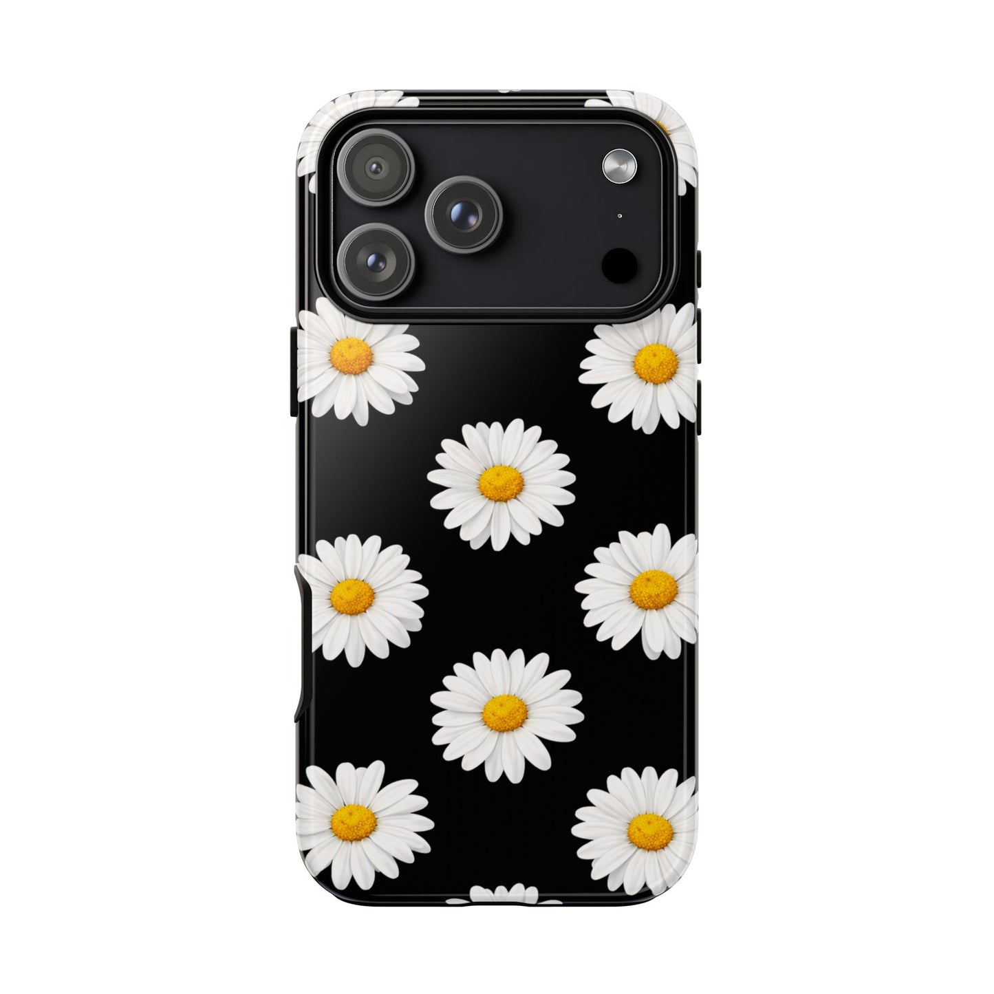 Black Daisy Floral Tough Phone Case – Cute Protective Cover for Iphone, Samsung Galaxy and Pixel