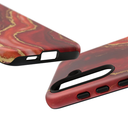 Red Agate Marble Phone Case with Gold Veins – Luxury Tough iPhone & Samsung Case