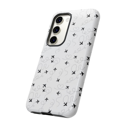 Minimal Paper Airplane Pattern Phone Case – Black White Aesthetic Tough Cover