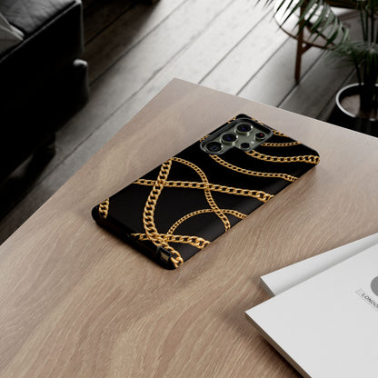 Luxury Gold Chain Phone Case – Black Designer Style Tough Protective Cover for Iphone, Samsung Galaxy and Pixel