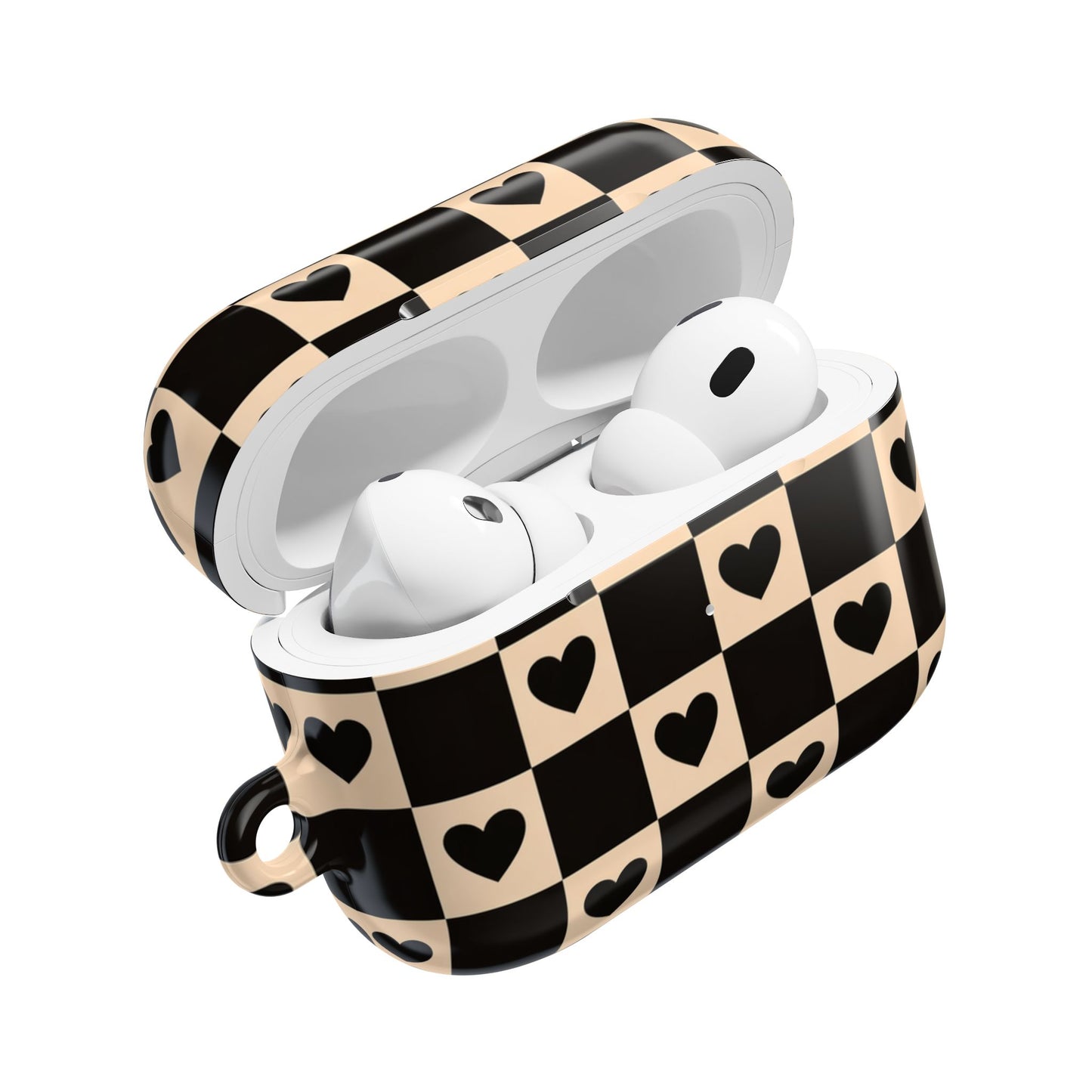 Checkerboard Heart AirPod Case — Retro Black & Beige Protective Cover