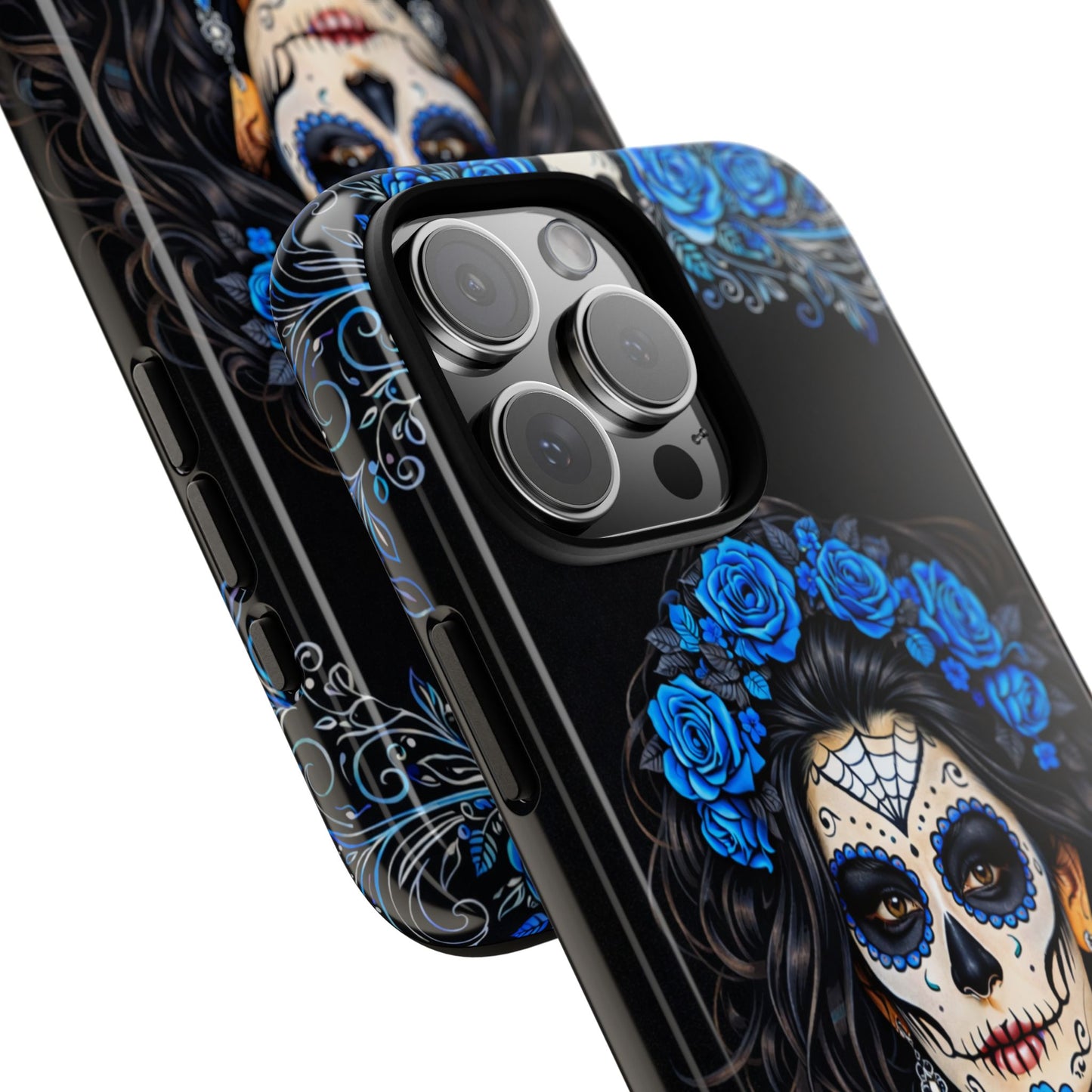 Blue Sugar Skull Woman Phone Case – Day of the Dead Aesthetic Tough Cover