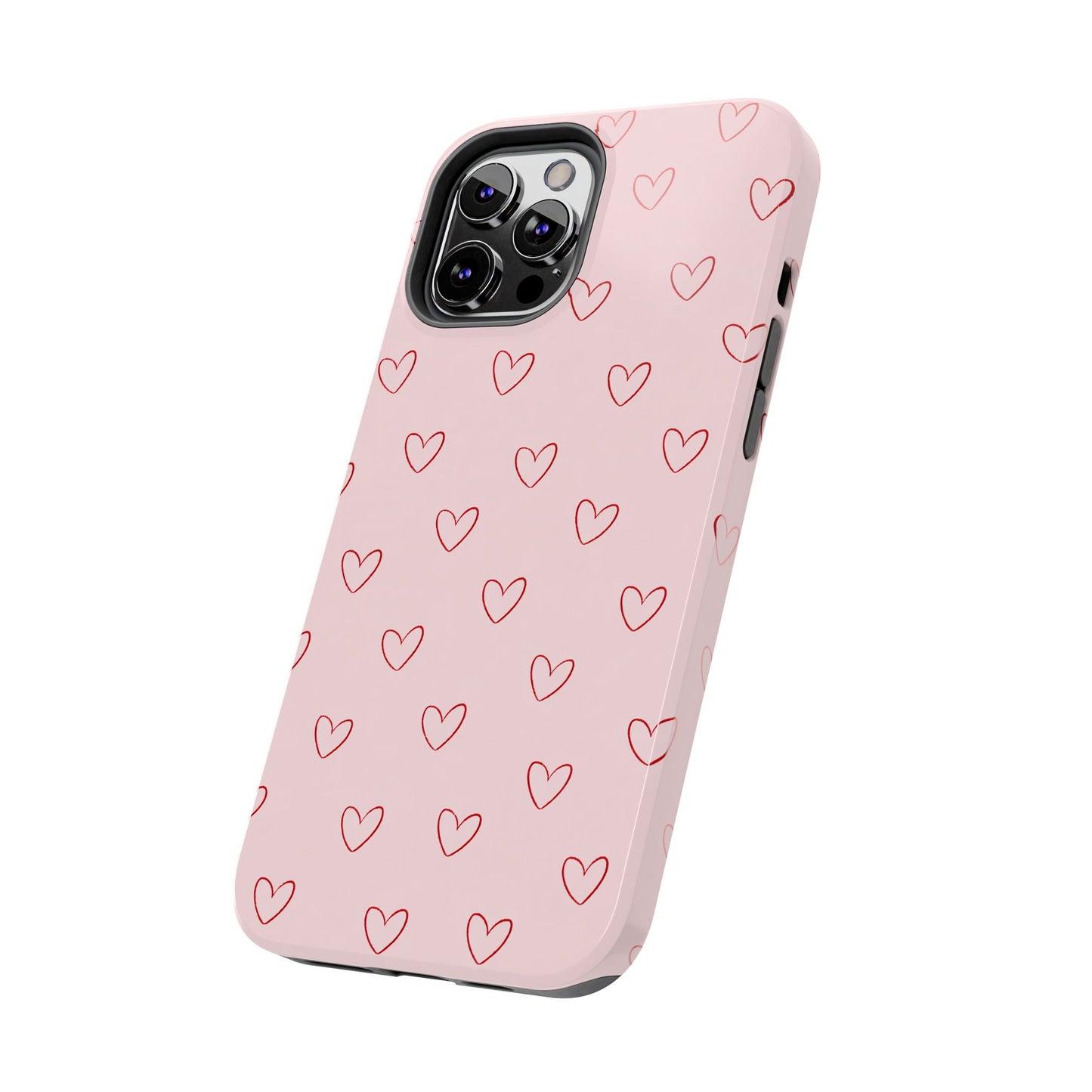 Pink Doodle Hearts Phone Case | Minimal Cute Heart Pattern Tough Case