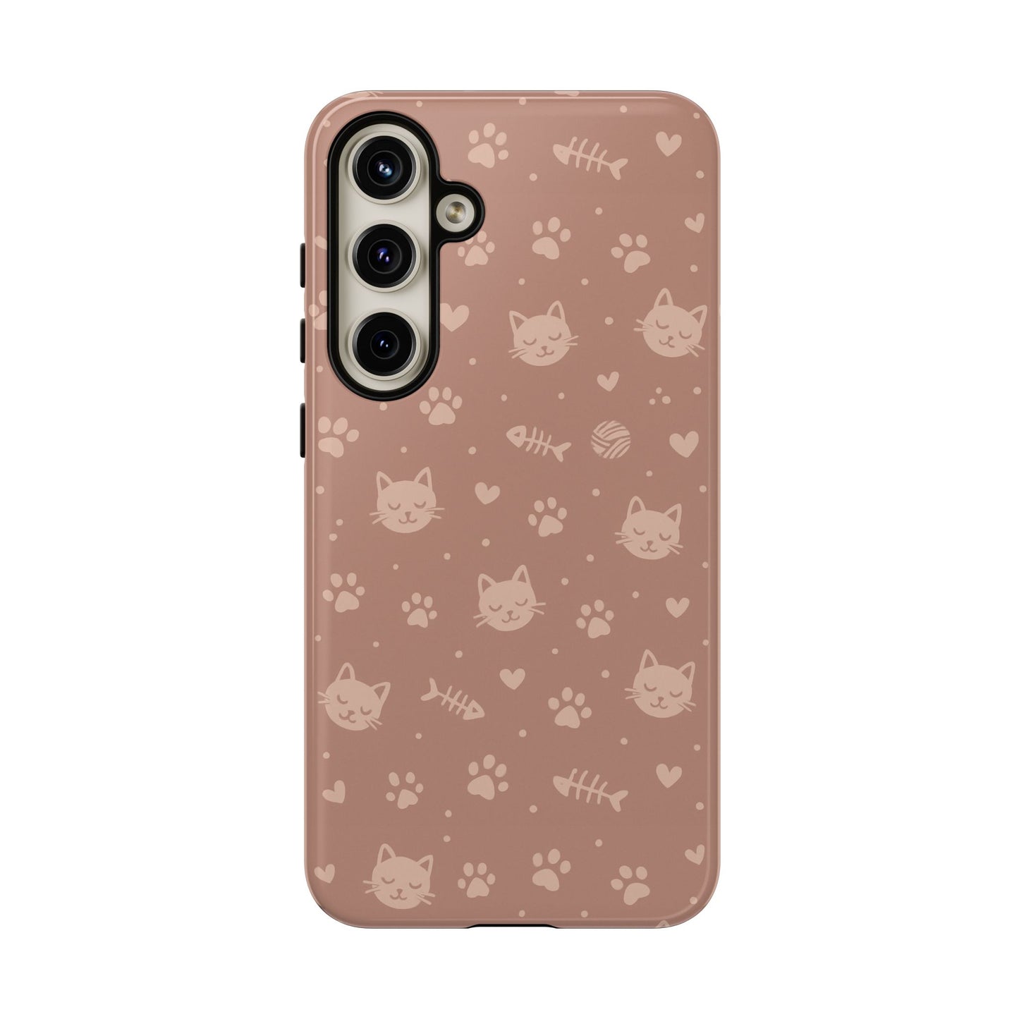 Cute Cat Pattern Phone Case | Paw Prints, Fishbone & Yarn Design Tough Case
