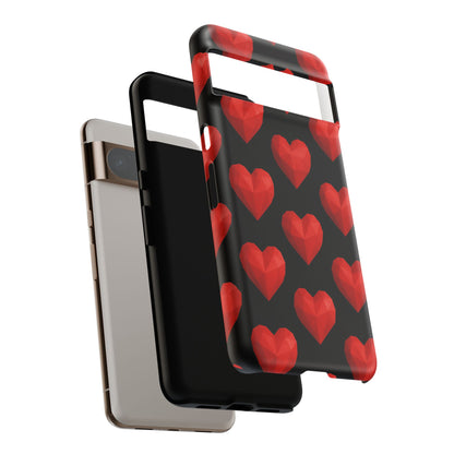 Red Heart Phone Case – Geometric Heart Pattern Tough Case (Black)