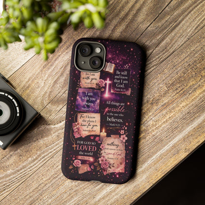 Christian Bible Verse Phone Case Pink Floral Faith Tough Protective Cover Gift