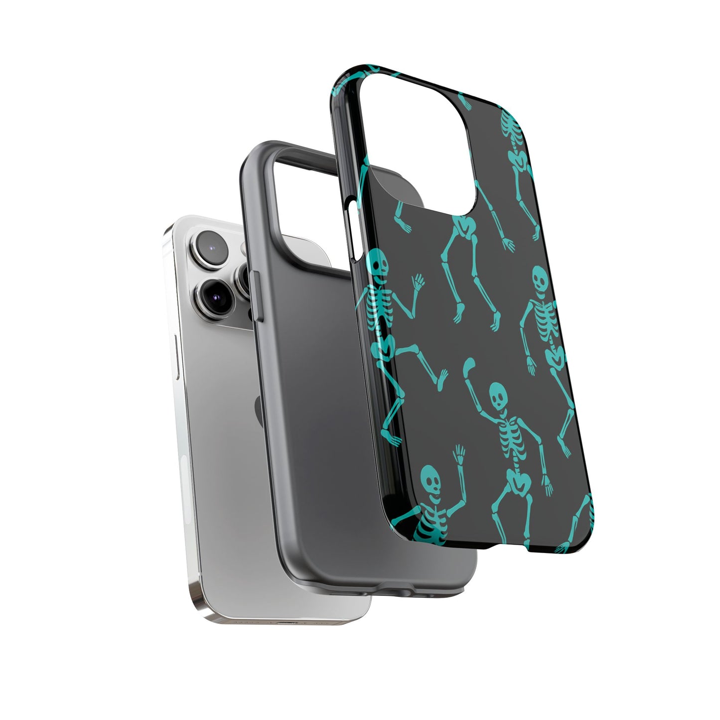 Dancing Teal Skeletons Phone Case | Tough Protective Case for Iphone, Samsung Galaxy and Pixel