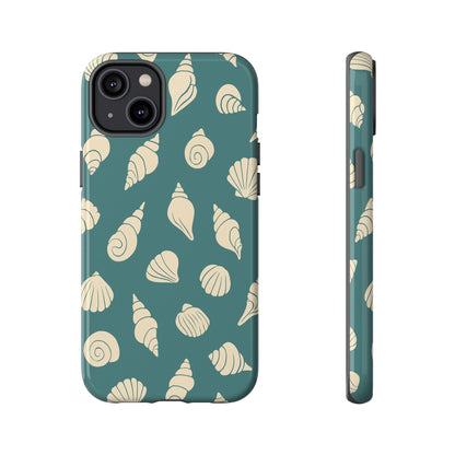 Seashell Pattern Phone Case | Teal Coastal Shells Tough Case for Iphone, Samsung Galaxy and Pixel