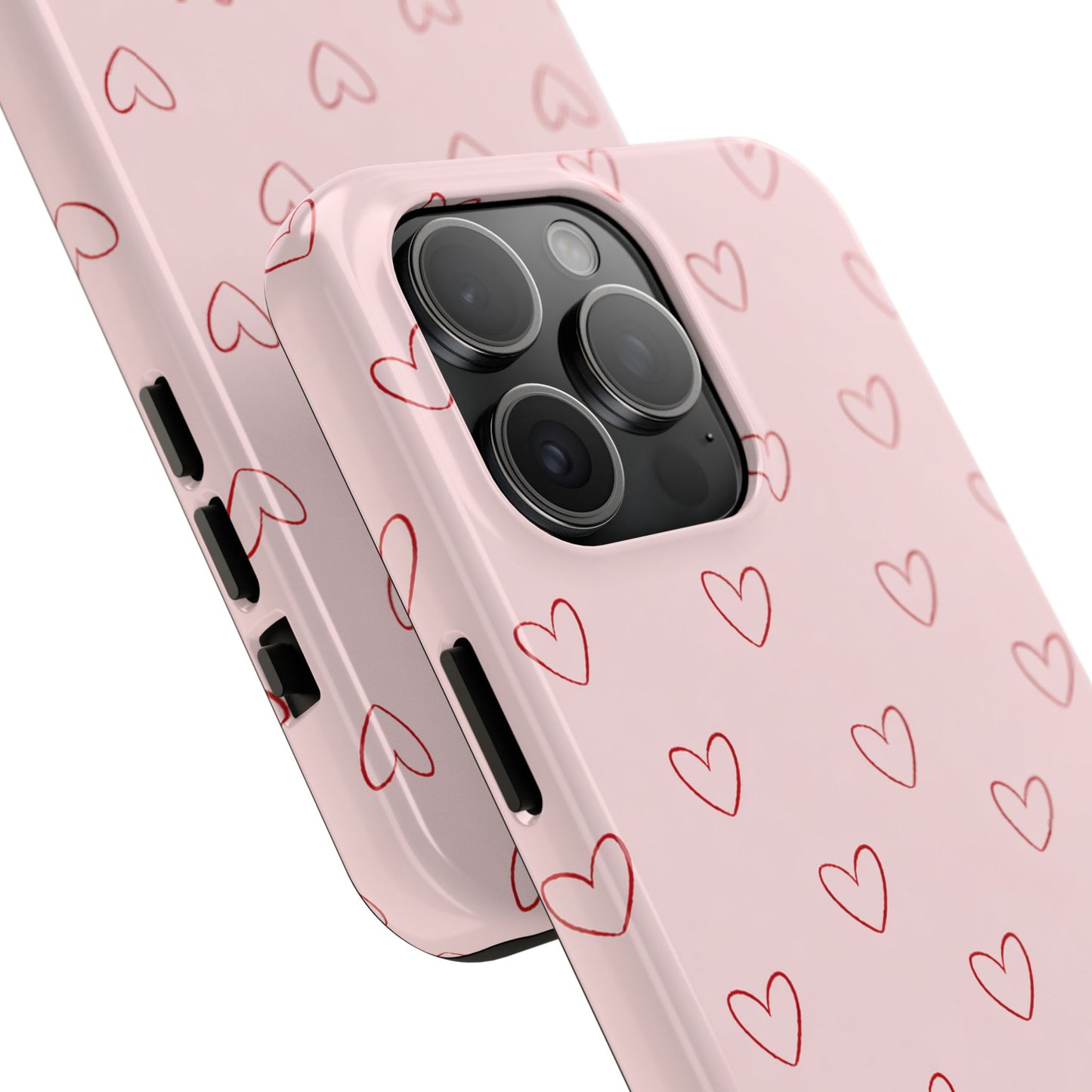 Pink Doodle Hearts Phone Case | Minimal Cute Heart Pattern Tough Case