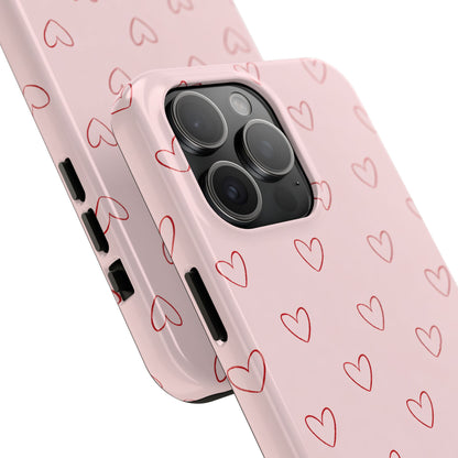 Pink Doodle Hearts Phone Case | Minimal Cute Heart Pattern Tough Case