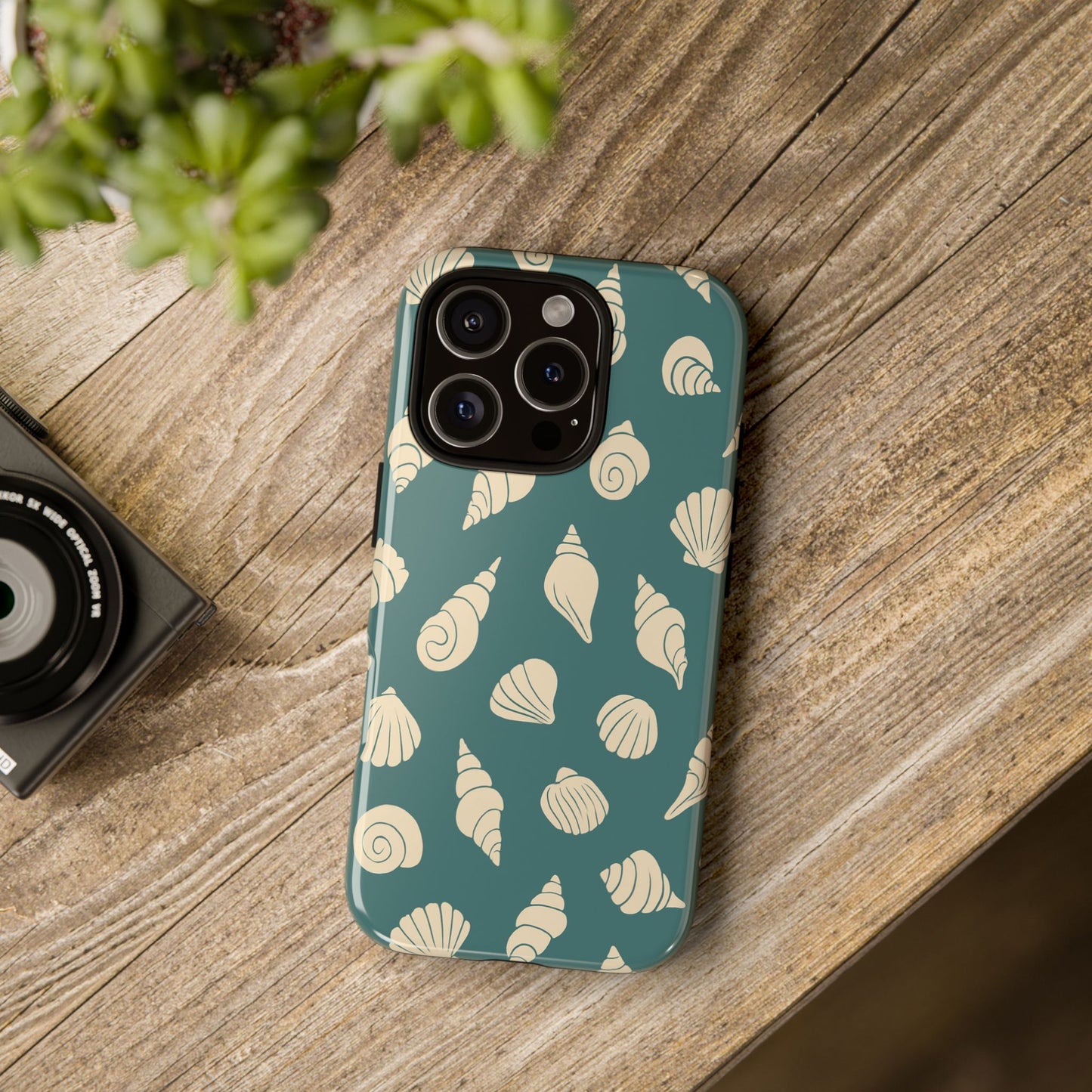 Seashell Pattern Phone Case | Teal Coastal Shells Tough Case for Iphone, Samsung Galaxy and Pixel